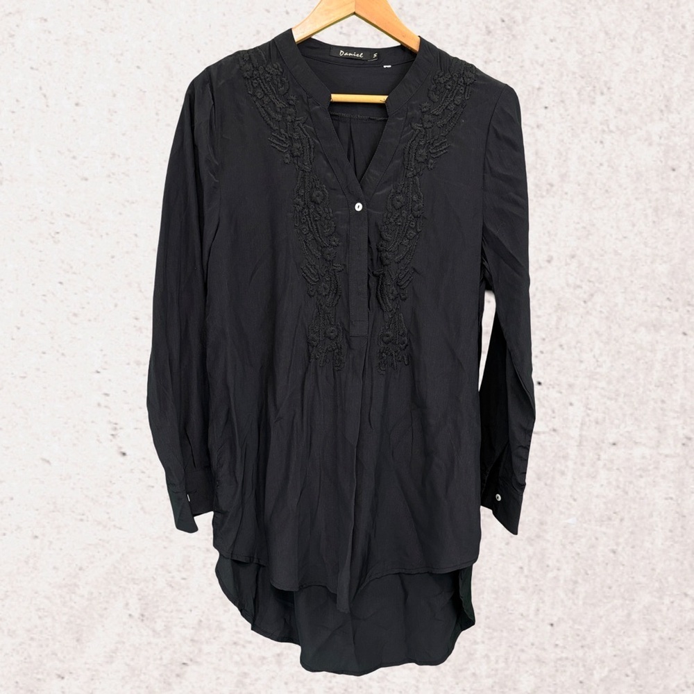 Daniel Rainn Black Embellished Mini Dress with Bib Collar